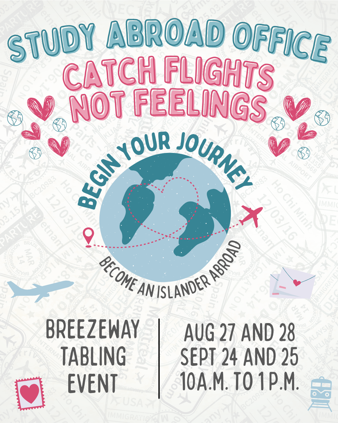 Study Abroad Tabling Event August 27 and 28 and September 24 and 25