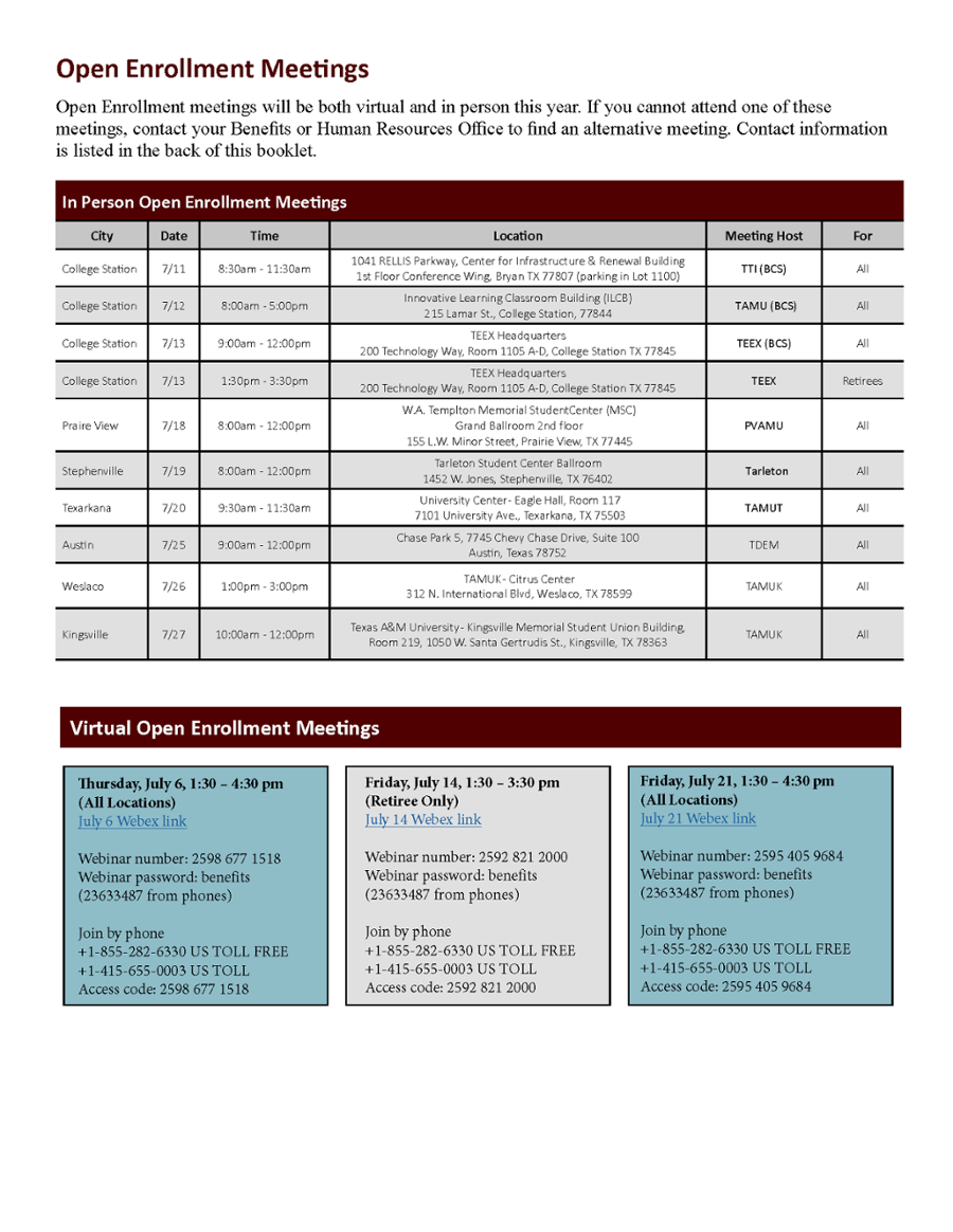 Open Enrollment Table