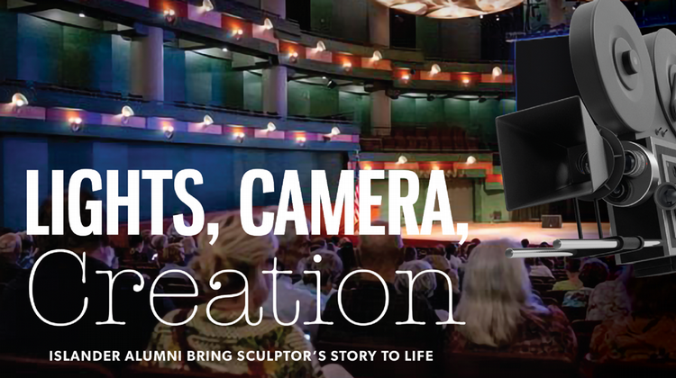 Title+%22Lights+Camera+Creation%22+in+front+of+a+wide+shot+of+the+H-E-B+Peformance+Hall+in+the+Performing+Arts+Center+where+the+documentary+is+being+screened+on+stage.