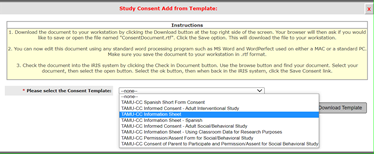 Clipping of iRIS drop down of available informed consent templates