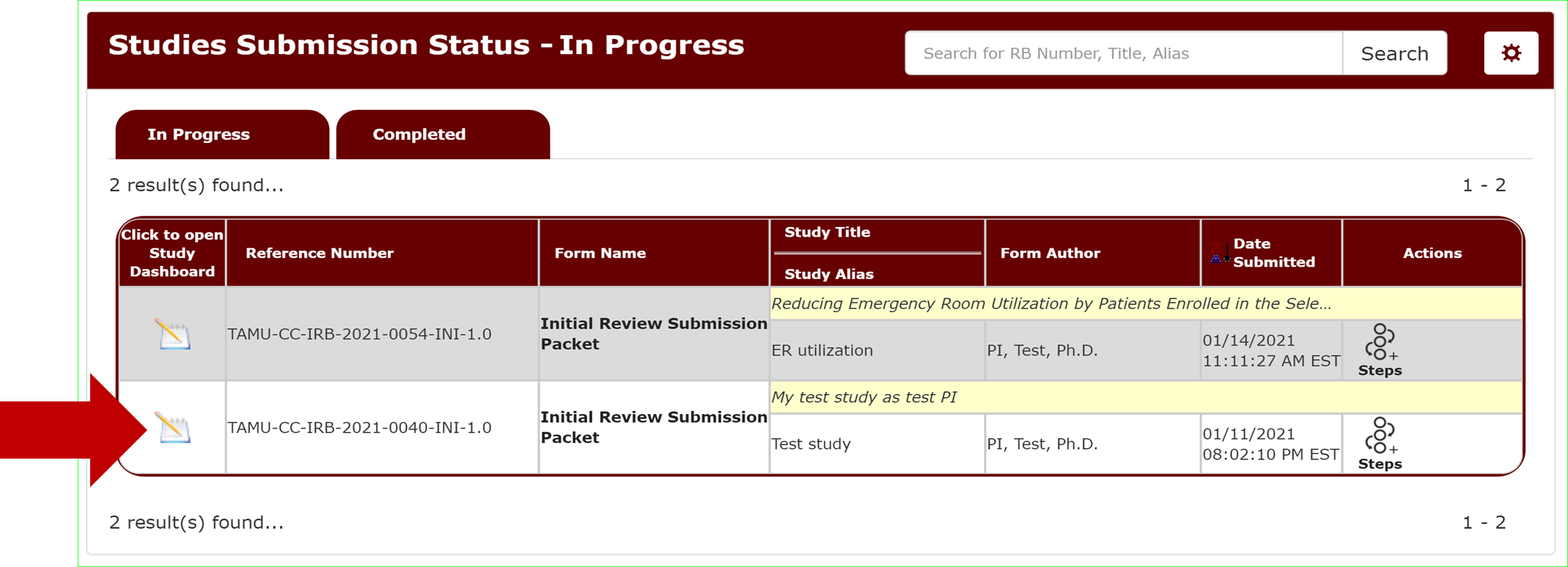 Screenshot of iRIS showing paper/pencil icon.